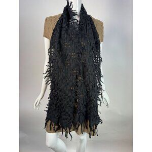 Handwoven Black Fringe Knit Scarf Wrap Shawl Cozy Lightweight Accessory